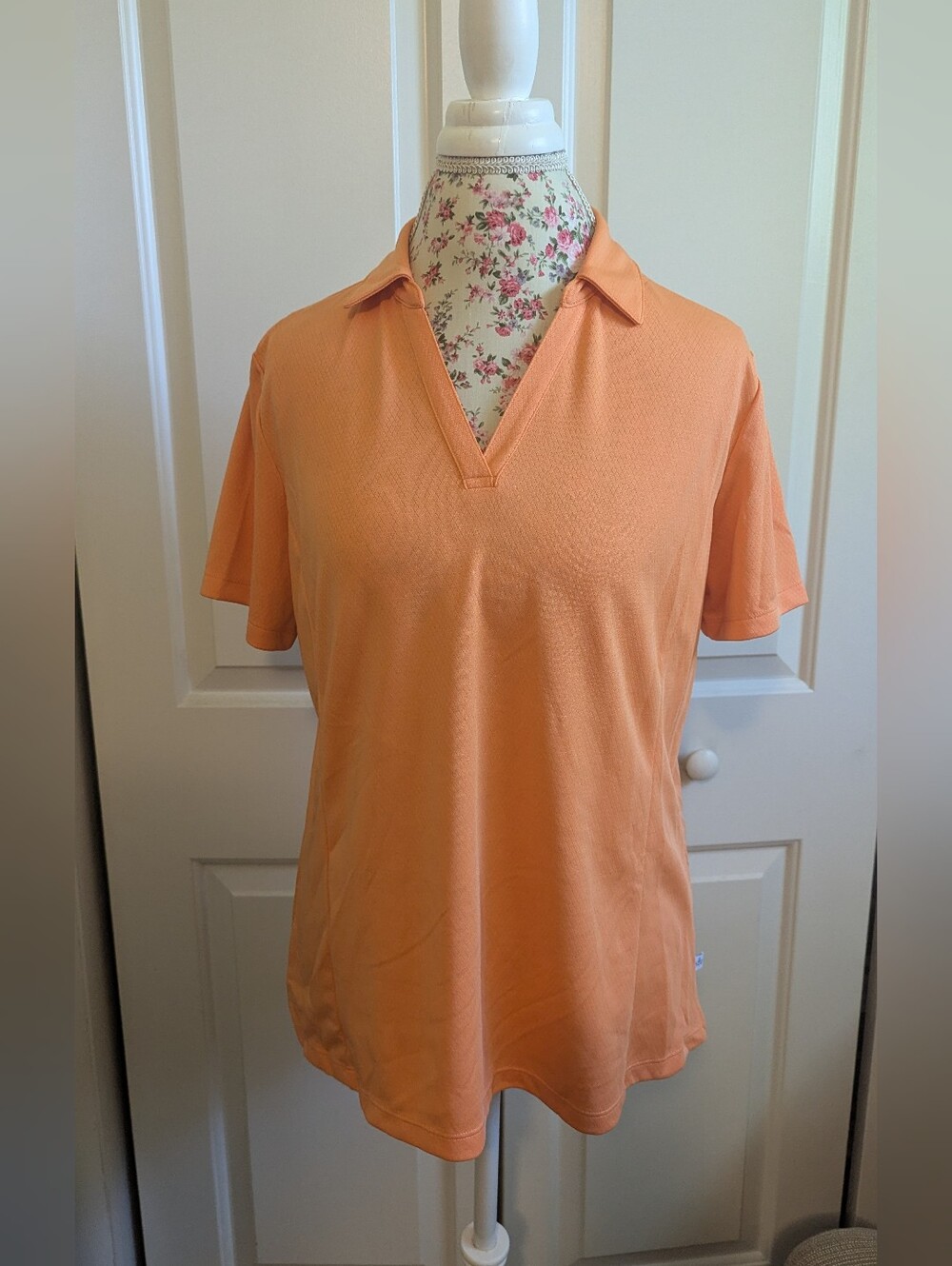 Lady Hagen Orange Polo Shirt Womens Size XL Chest V-Neck Short Melon Orange